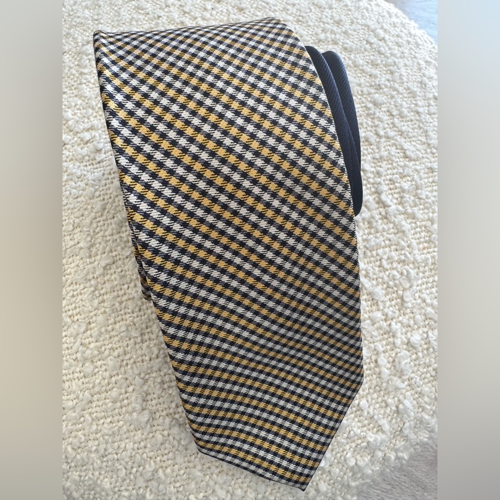 Tommy Hilfiger Black and Gold Checkered Tie